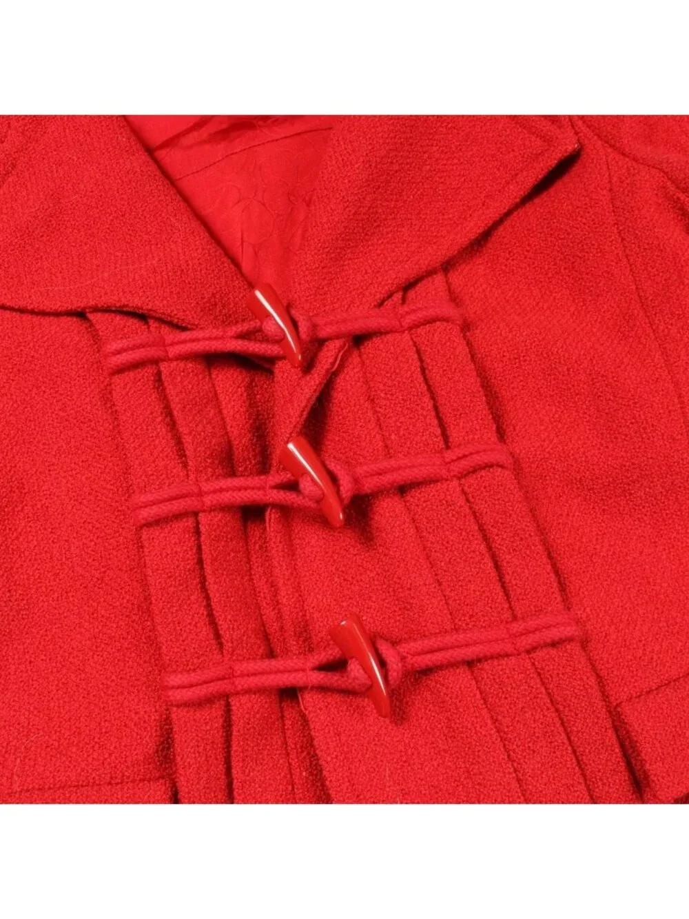 Chanel Duffle Coat Short Red Wool Hooded Jacket - Picture 6 of 7